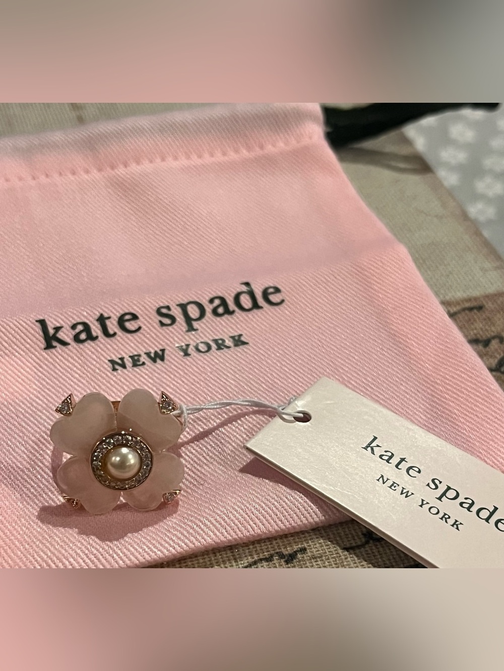 kate spade pink spade flower ring size 6 NWT and dust bag